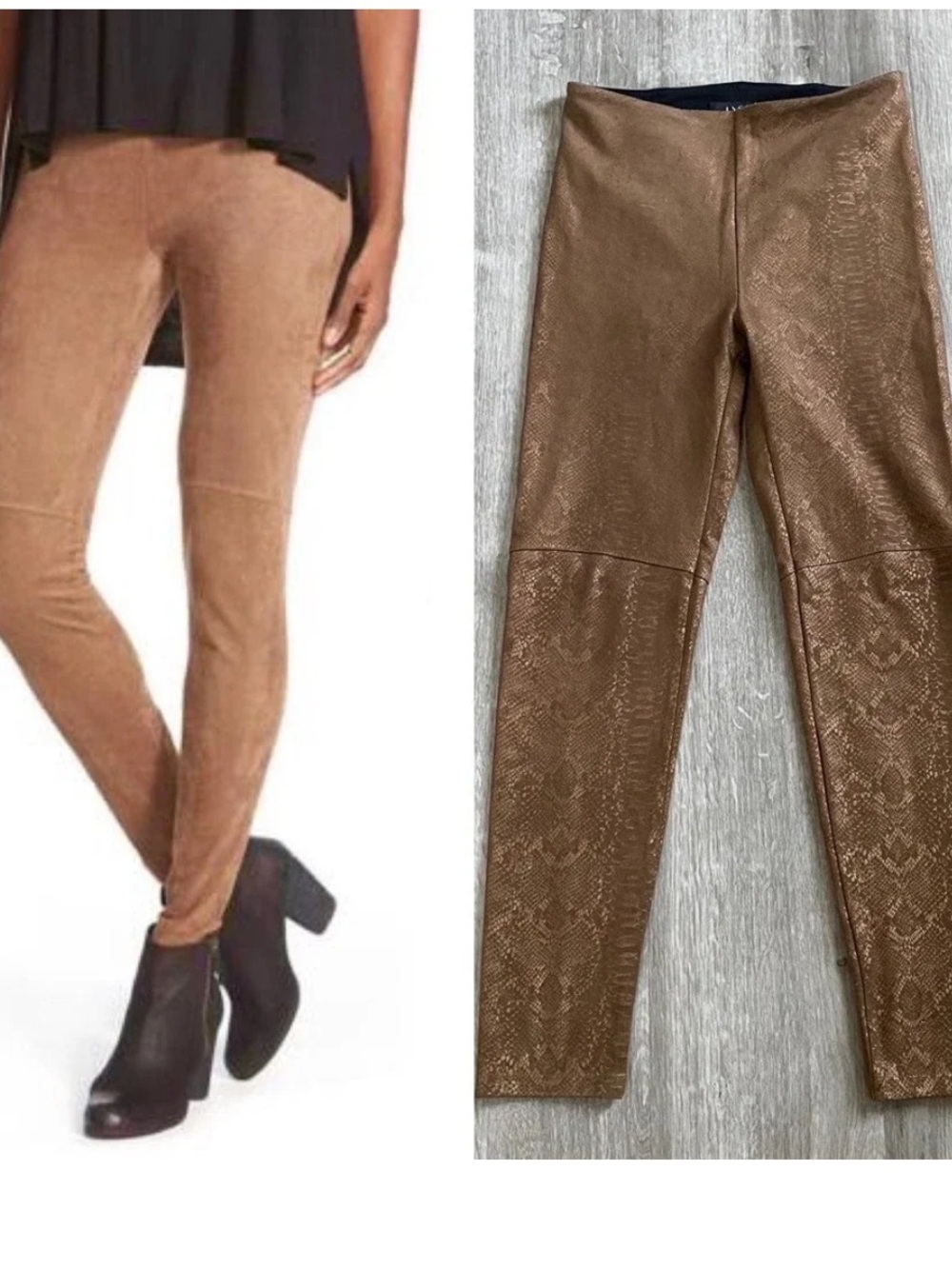 Lysse Taupe Brown Faux-Suede Snakeskin Print Ponte Leggings Small